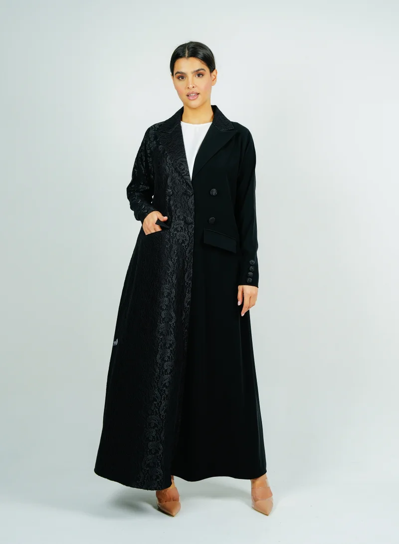 Rosette Abaya Blazer abaya with a beautiful half-Dantil cut, with Dantil  buttons